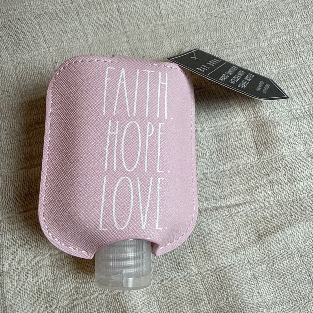 Rae Dunn Pink Faith Hope Love Hand Sanitizer Holder Keychain with Empty Bottle